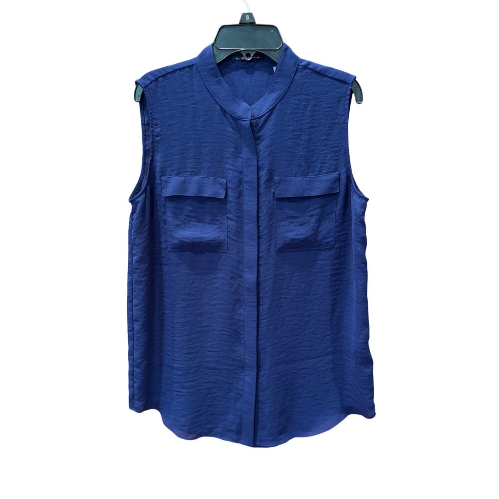 Elie Tahari sleeveless blouse top Blue Womens Small button up Lux crepe travel